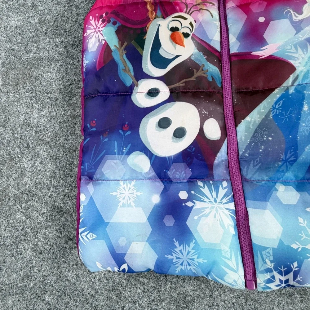 Disney Frozen Puffer Vest Girls 5 Multicolor Anna Elsa Olaf Graphic Print Zip Up